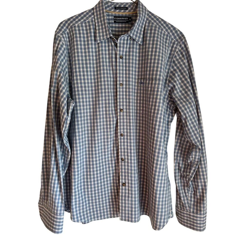 Fish Hippie Men's Plaid Long Sleeve Button-Up Shirt‎ Blue L Solstice